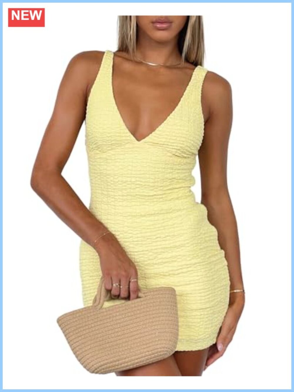 Women's Sexy Deep V Neck Backless Bodycon Club Dress Stretchy Knit Mini